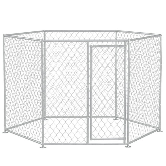 Luxvie Dog Kennel, Outdoor Dog Run with Lockable Door for Medium and Large-Sized Dogs, Silver