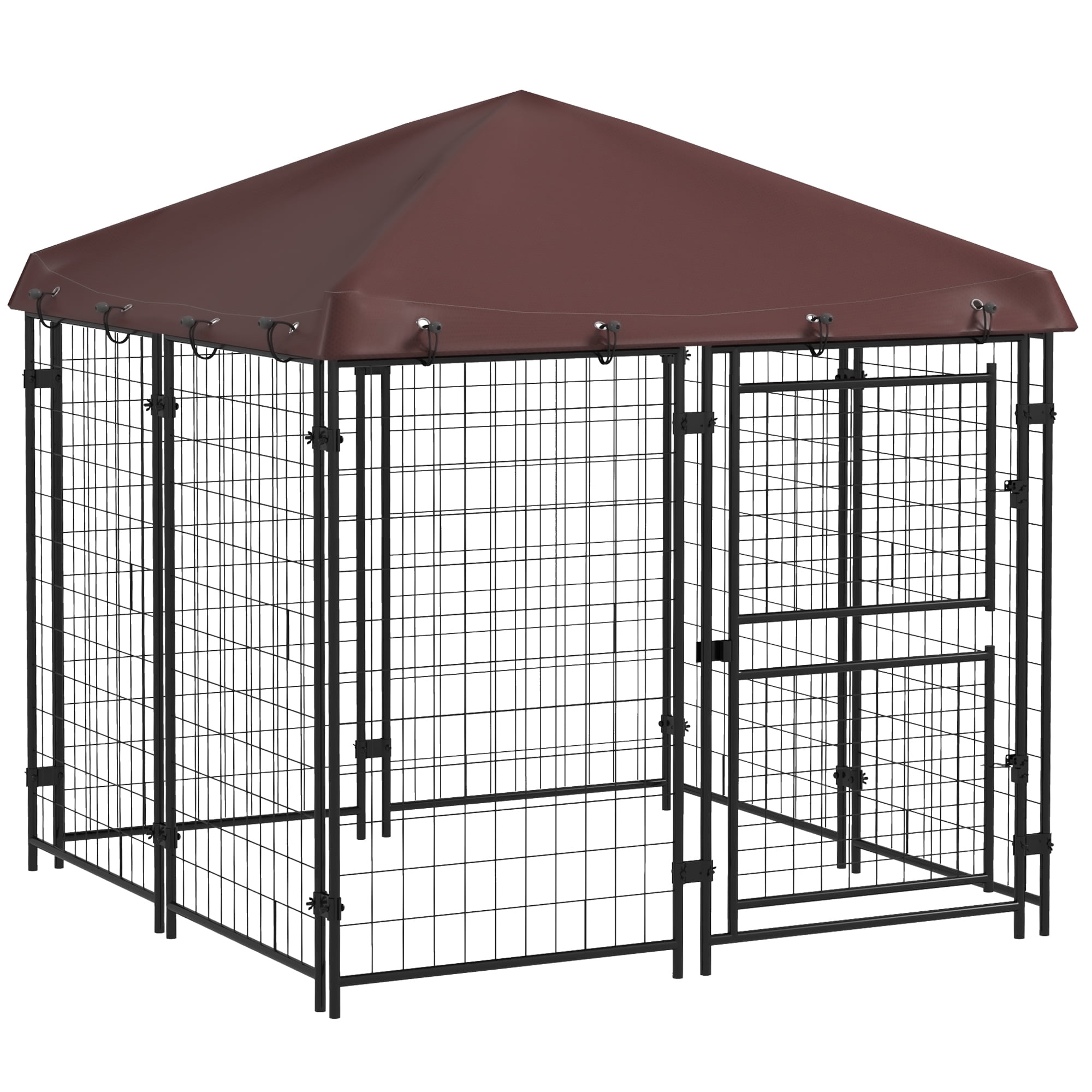 Luxvie Dog Kennel Outdoor with Waterproof Cover, Dog Playpen for Small and Medium-Sized Dogs with Two Part Door Design, Brown