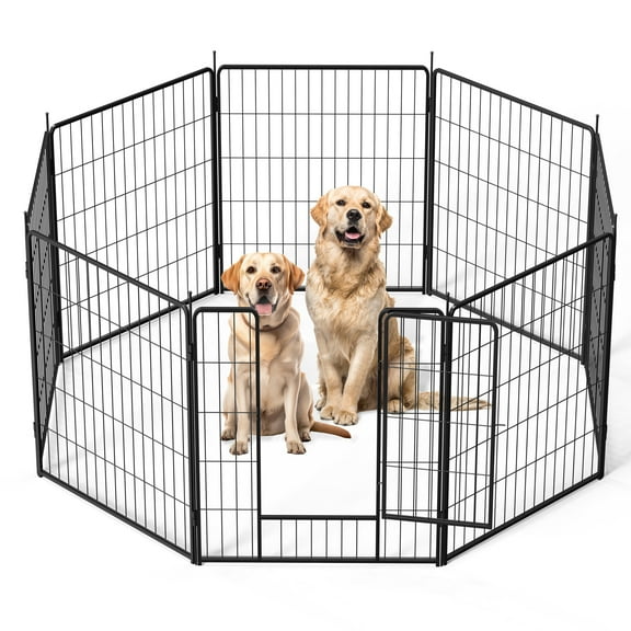 Luxvie Dog Playpen Indoor Outdoor, 32" Height 8 Panels Fence with Anti-Rust Coating, Metal Heavy Portable Foldable Dog Pen for Large, Medium Small Dogs RV Yard Camping