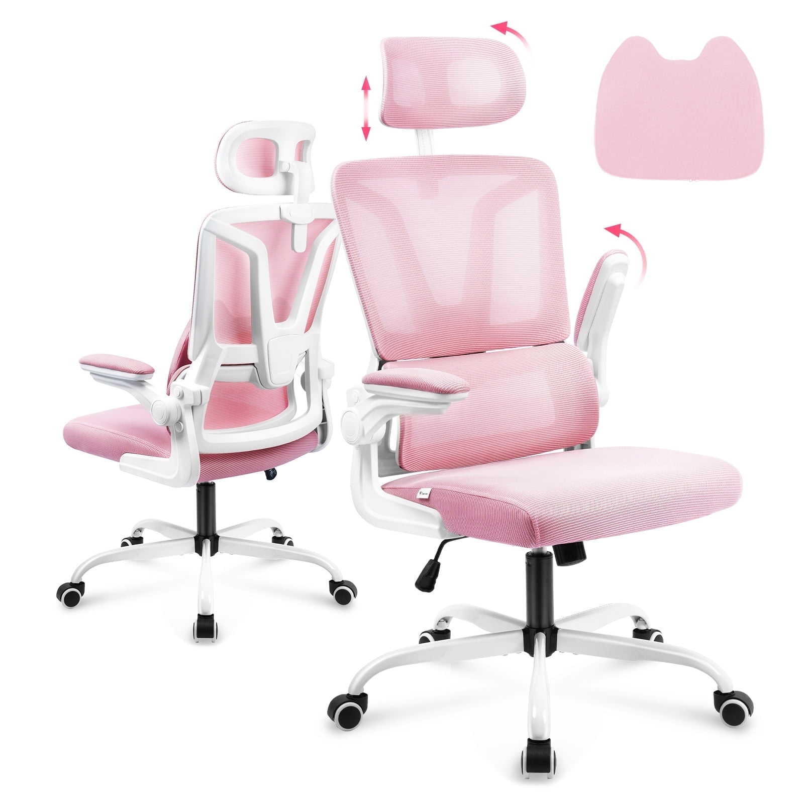 Ergonomic High Back Mesh Office Chair - Pink Swivel Task Chair For Home Office & Computer Desk