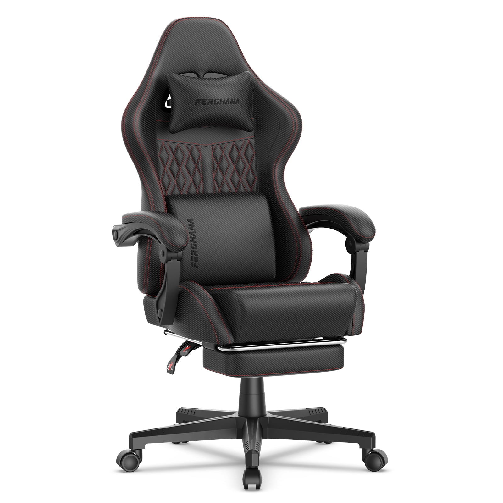Luxvie Gaming Chair with Footrest Computer Ergonomic Office Chair with Massage Lumbar Support & Headrest, High Back Vintage Game Chair for Adults and Kids, Black