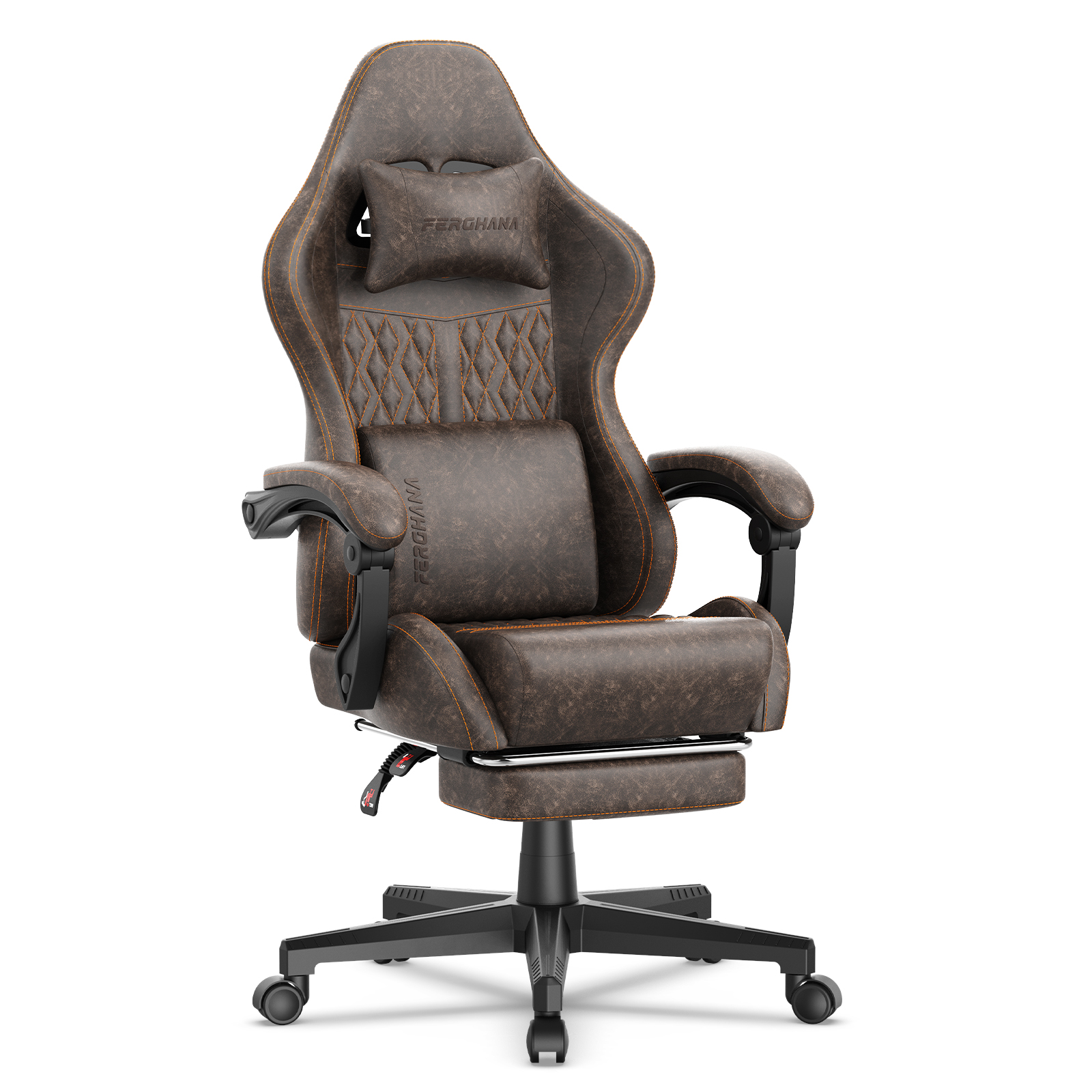 Luxvie Gaming Chair with Footrest Computer Ergonomic Office Chair with Massage Lumbar Support & Headrest, High Back Vintage Game Chair for Adults and Kids, Brown