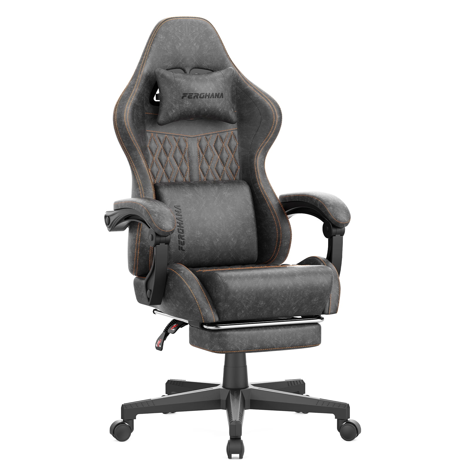 Luxvie Gaming Chair with Footrest Computer Ergonomic Office Chair with Massage Lumbar Support & Headrest, High Back Vintage Game Chair for Adults and Kids, Gray