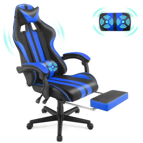 Luxvie Gaming Chair with Footrest High Back Computer Office Gamer Chair with Massage and Headrest Lumbar Support Swivel Seat Ergonomic Game Chair for Adults, Blue