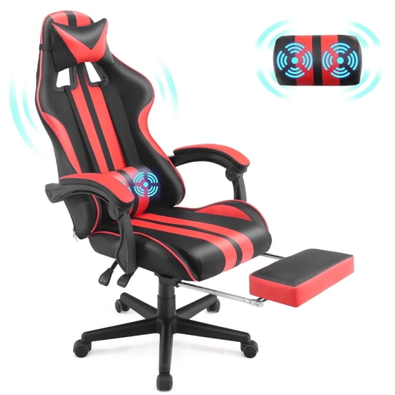 Wasait Gaming Chair with Footrest High Back Computer Office Gamer Chair with Massage and Headrest Lumbar Support Swivel Seat Ergonomic Game Chair for Adults, Red