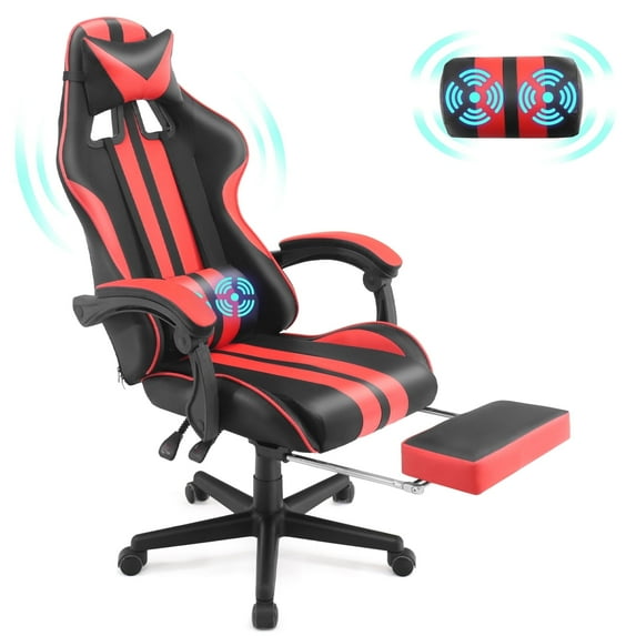 Luxvie Gaming Chair with Footrest High Back Computer Office Gamer Chair with Massage and Headrest Lumbar Support Swivel Seat Ergonomic Game Chair for Adults, Red
