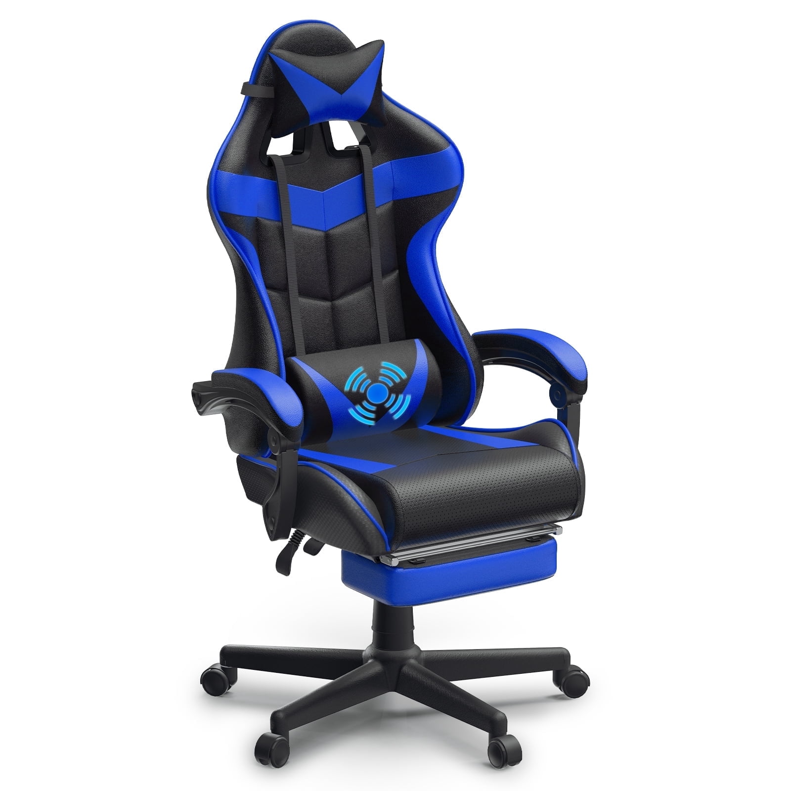Luxvie Gaming Chair with Footrest High Back Ergonomic Game Chair with Massage Lumbar Pillow and Adjustable Headrest Reclining Gamer Office Chair for Adults, Blue