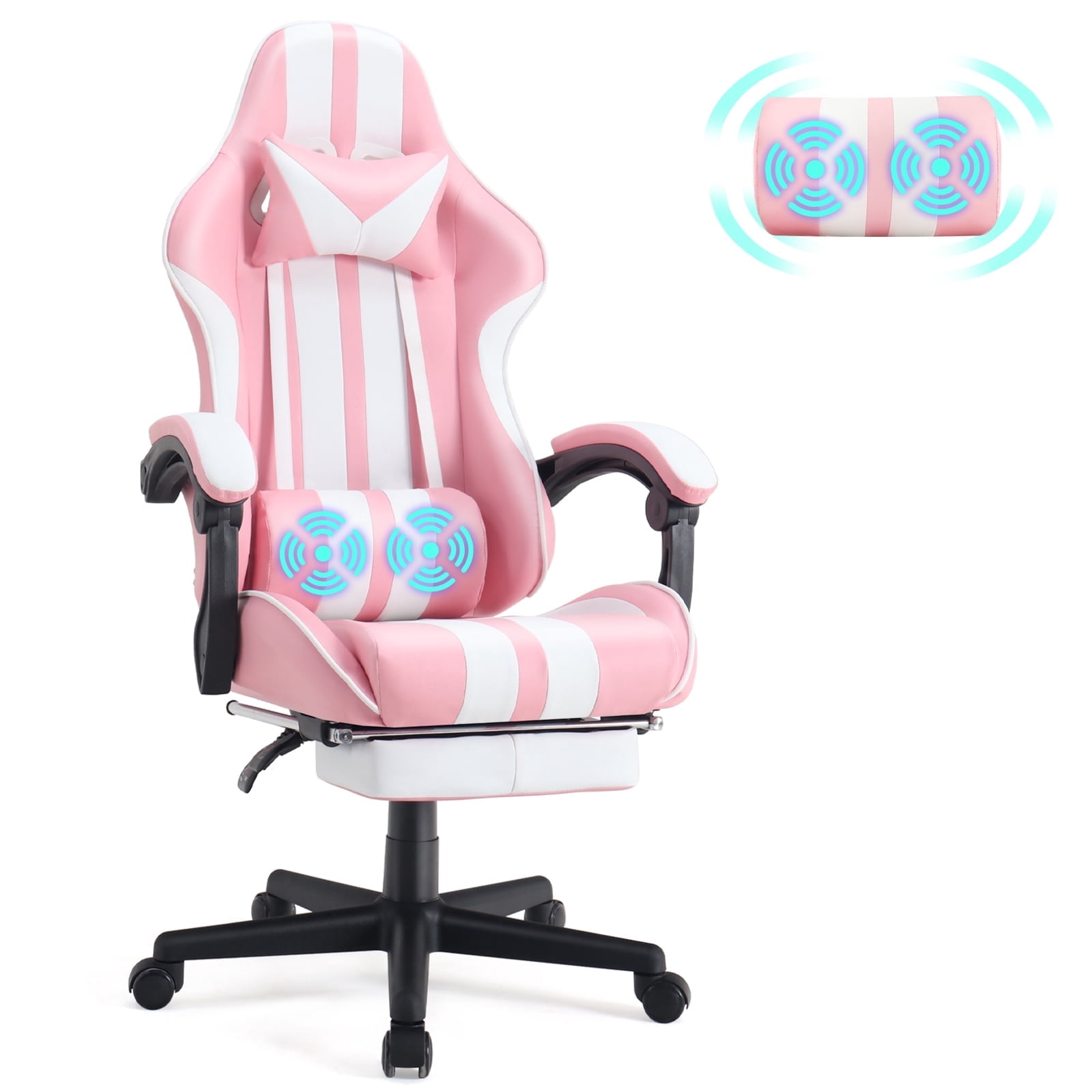 Luxvie Pink Gaming Chair with Footrest High Back Ergonomic Office Gamer ...