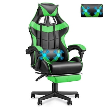 Luxvie Gaming Chair with Footrest High Back Office Chair with Headrest&Massage Lumbar Support Swivel Ergonomic Gaming Chair for Adults, Green