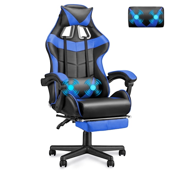 Luxvie Gaming Chair with Footrest High Back Office Chair with Headrest&Massage Lumbar Support Swivel Ergonomic Gaming Chair for Adults Kids,Blue