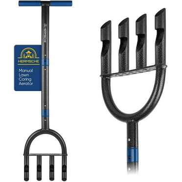 Luxvie Lawn Core Aerator Manual Plug Coring Aerator 4 Core with Slope Top Half-Open Slot Hollow Tine Plug Aeration Tool Heavy Duty Lawn Aerator Coring Tool for Soils Yard Garden, Blue
