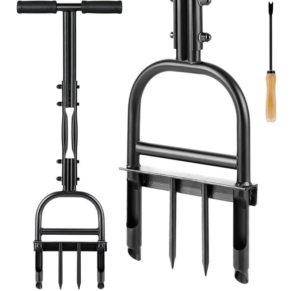 Luxvie Lawn Core Aerator Manual Plug Aerator Lawn Tool with Slope Aerators Top 4 Half-Open Slot Hollow Tine Heavy Duty Lawn Aerator Tool for Soils Yard Garden,Black(2 Spikes + 2 Cores)