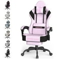 thumbnail image 1 of Luxvie Linen Fabric Gaming Chair with Footrest, High Back Ergonomic Computer Chair with Massage Lumbar Pillow, Gamer Chair with Adjustable Headrest, Comfortable Office Chair for Home & Gaming, Pink, 1 of 10