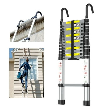 Luxvie Telescoping Ladder 12.5FT Aluminum Extension Ladder With Hook Multi-Purpose Ladder 13-Steps High Quality Aluminum Ladder Carrying Capacity 275lbs