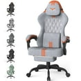 thumbnail image 1 of Luxvie Velvet Fabric Gaming Chair With Footrest, Ergonomic Comfortable Video Gamer Chair For Adult, Reclining Office Computer Desk Game Chairs With Massage Lumbar Cushion and Headrest, Gray&Orange, 1 of 10