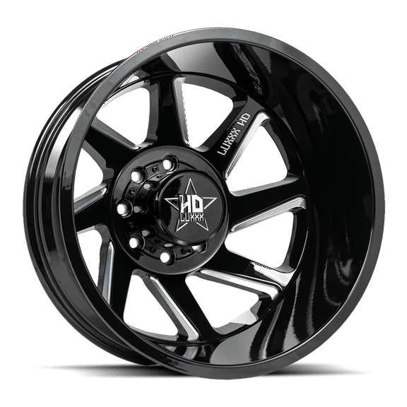 Luxxx HD14 Rear Outer Dually Wheel, 20"x8.25", 8x200mm, -192 Offset, 142mm Hub, Gloss Black Milled Finish