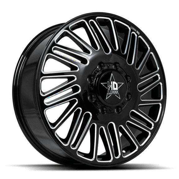 Luxxx HD19 Front Dually Wheel, 20"x8.25", 8x165mm, +115 Offset, 121.3mm Hub, Gloss Black Milled Finish