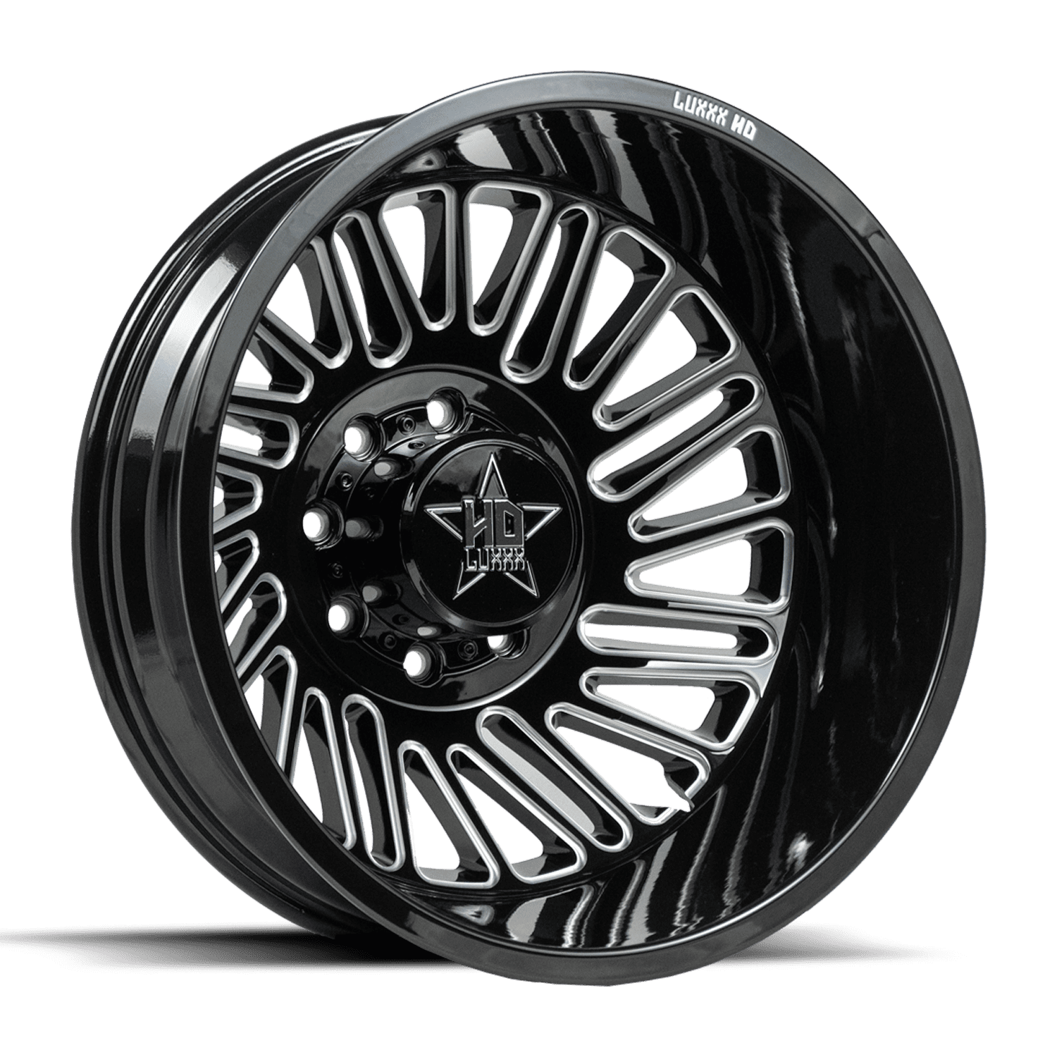 Luxxx HD19 Rear Outer Dually Wheel, 20"x8.25", 8x165mm, -192 Offset, 121.3mm Hub, Gloss Black Milled Finish