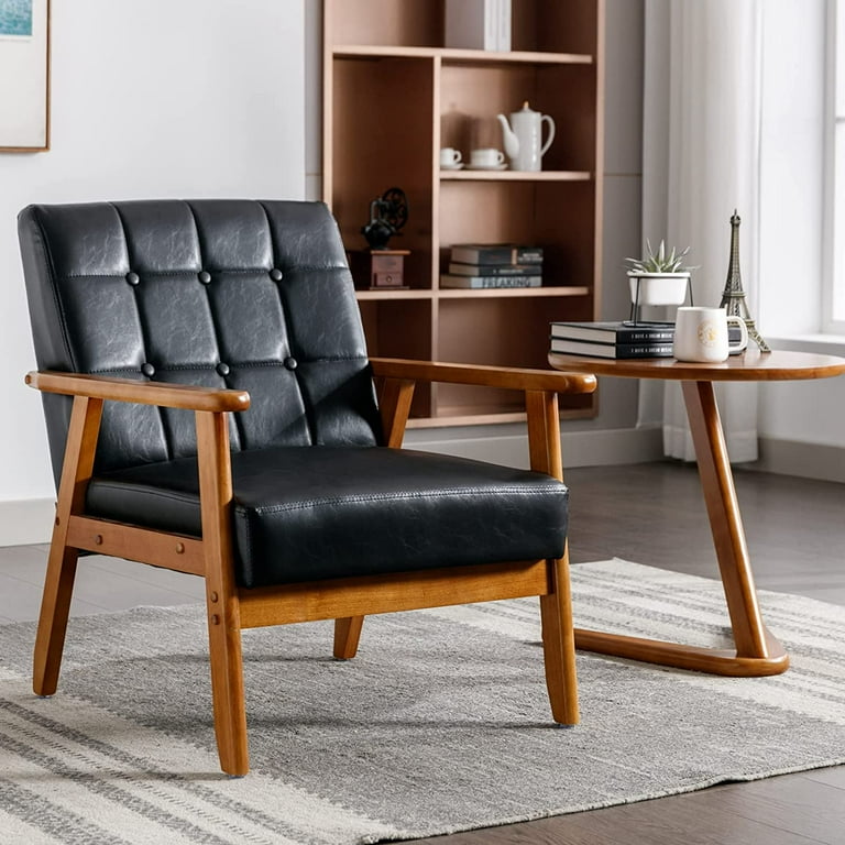 LuxyHome Mid Century Modern Accent Chair,Faux Leather Chair with
