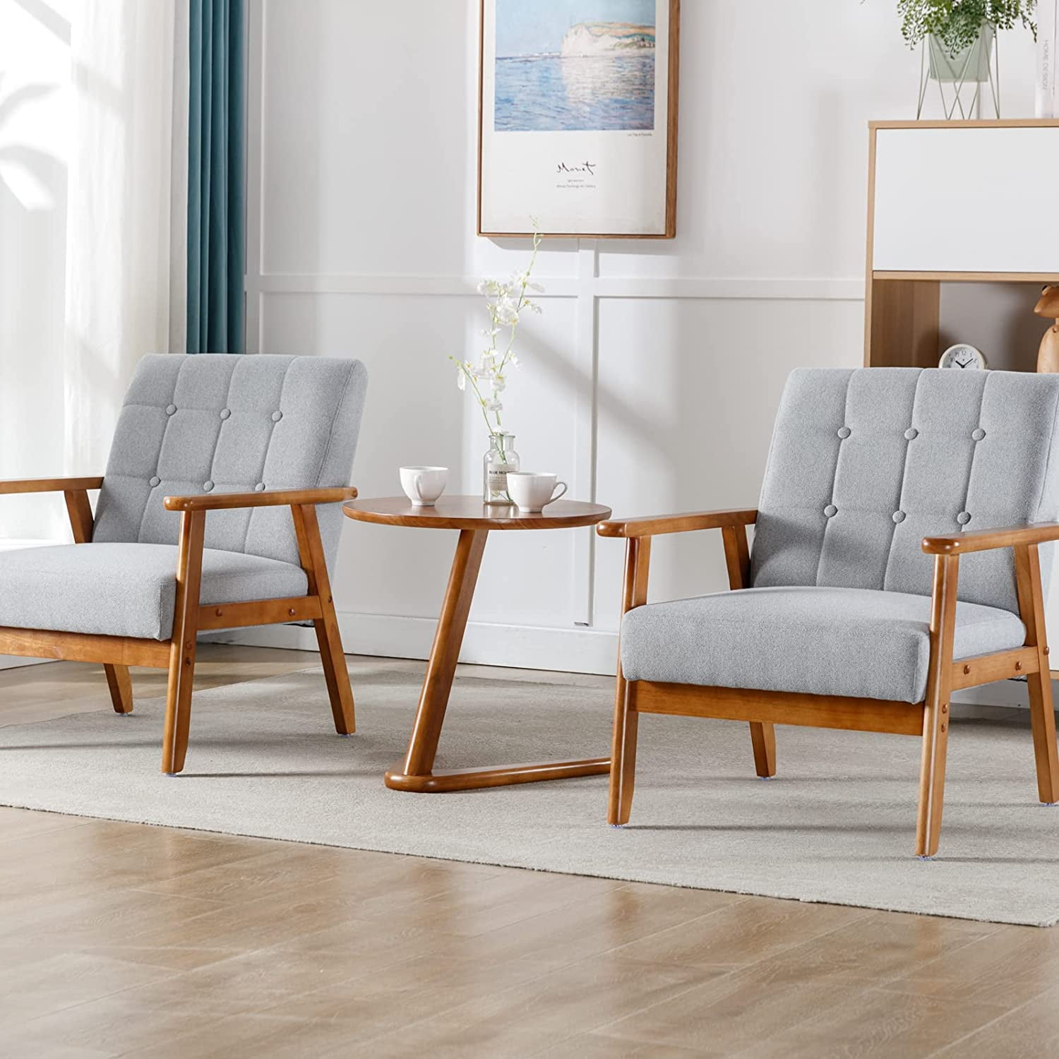 LuxyHome Modern Accent Chairs Set of 2 with Side Table Comfy Room Chair with Arms Linen Fabric Cozy Reading Chair for Bedroom Living Room Waiting Room Office Grey Set Walmart Business Supplies