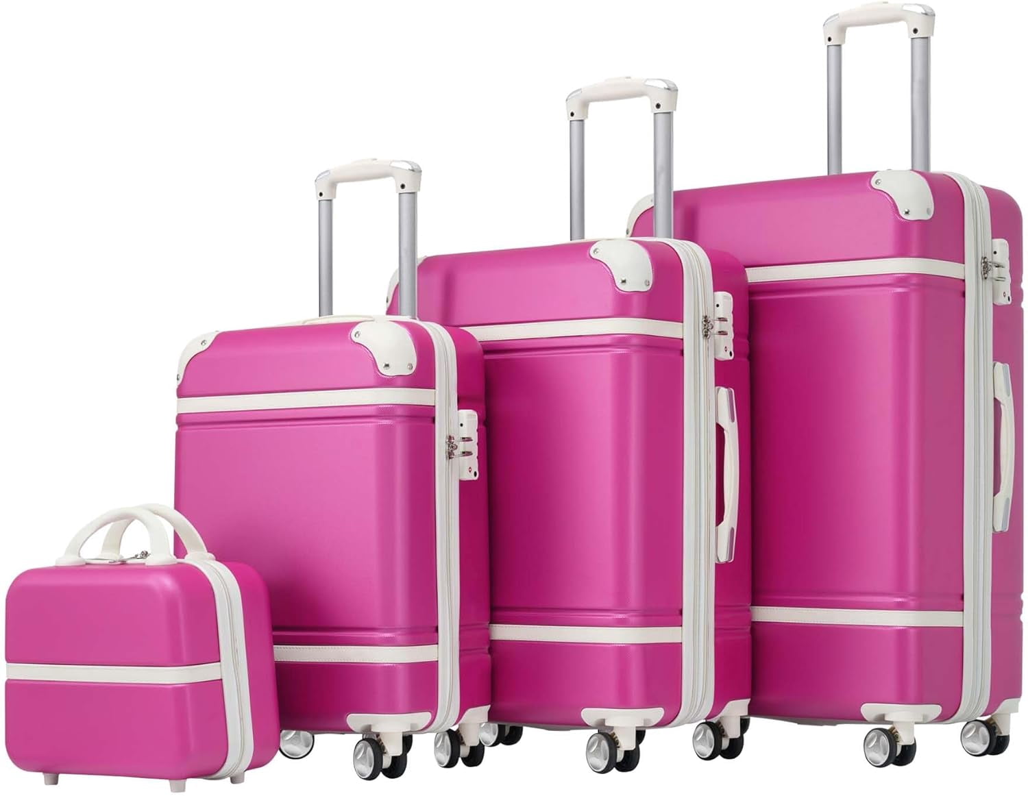 LuxyHoom 4 Piece Hardshell Luggage Sets with TSA Lock, Spinner Suitcase w Cosmetic Case, Lightweight ABS, 360° Wheels, Expandable Travel Business Luggage for Women, Men, Kids12",20",24",28" Pink