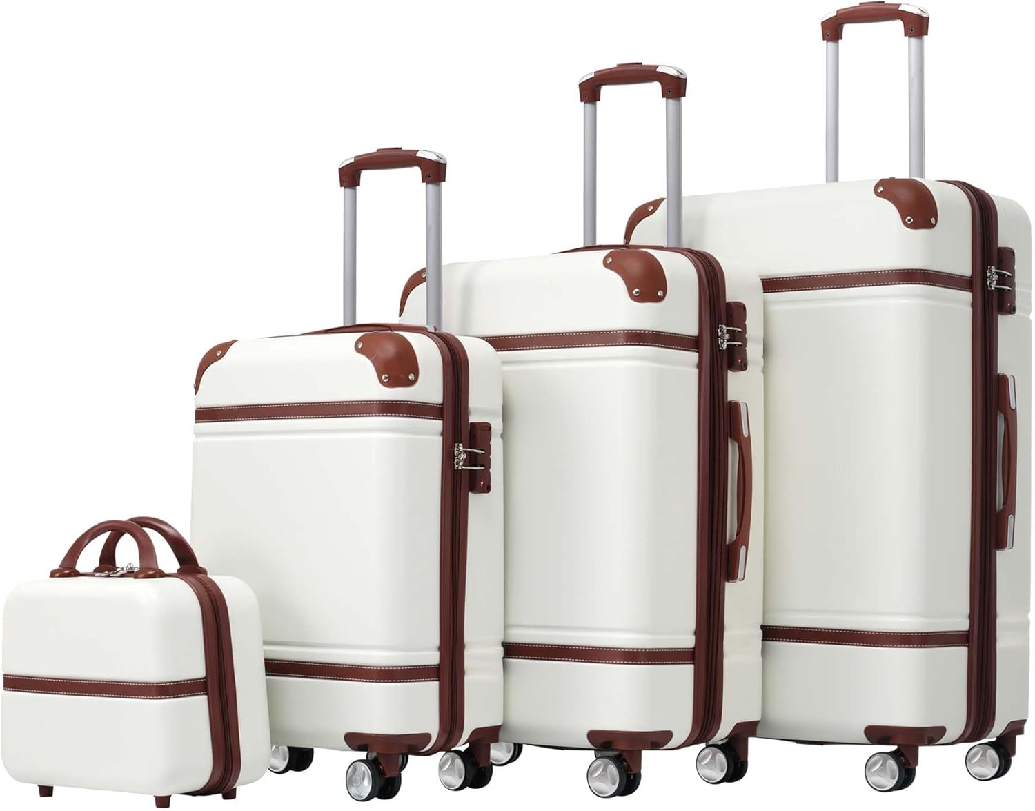LuxyHoom 4 Piece Hardshell Luggage Sets with TSA Lock, Spinner Suitcase w Cosmetic Case, Lightweight ABS, 360° Wheels, Expandable Travel Business Luggage for Women, Men, Kids12",20",24",28" White