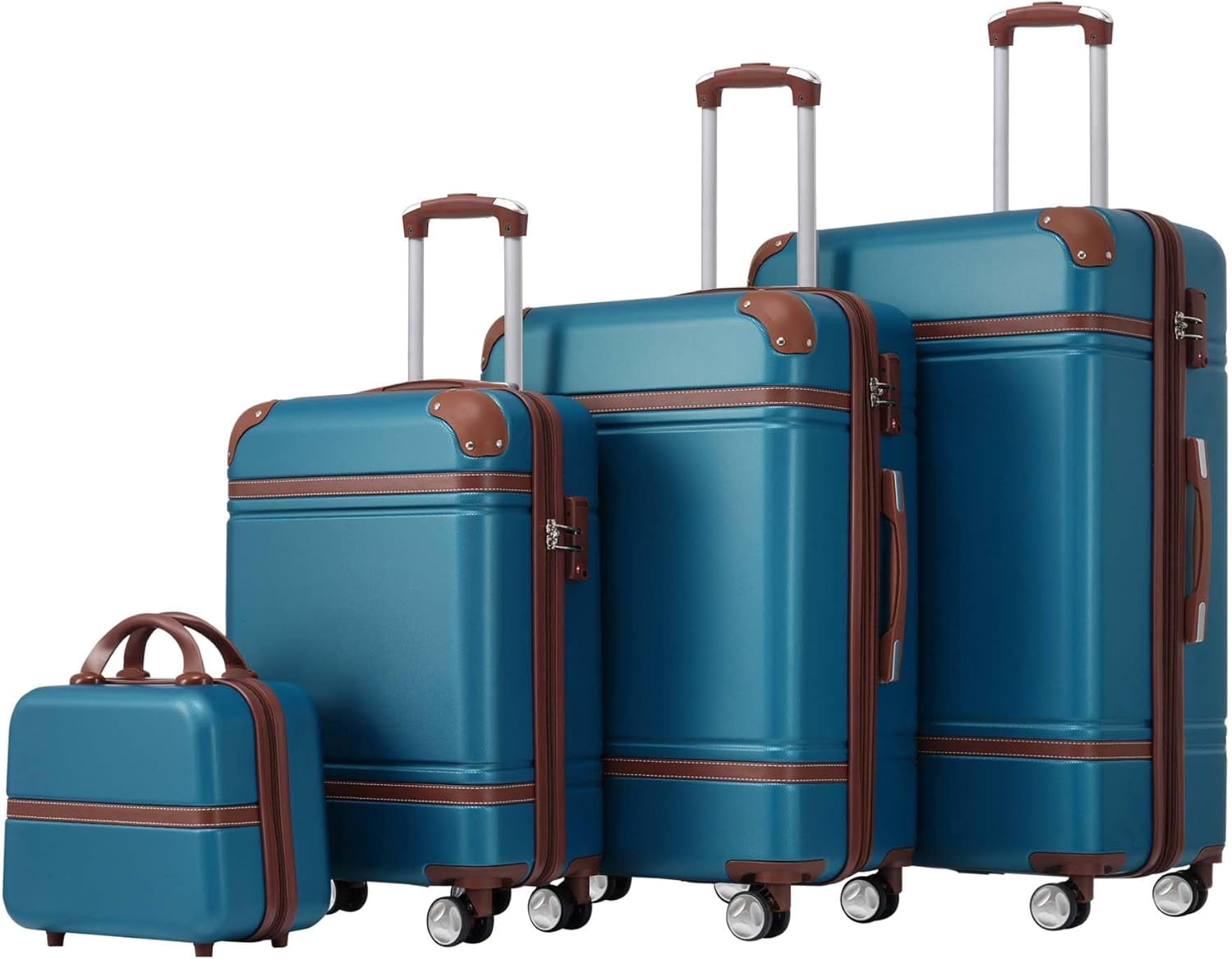 LuxyHoom 4 Piece Hardshell Luggage Sets with TSA Lock, Spinner Suitcase w Cosmetic Case, Lightweight Black ABS, 360° Wheels, Expandable Travel Business Luggage for Women, Men, Kids12",20",24",28" Blue