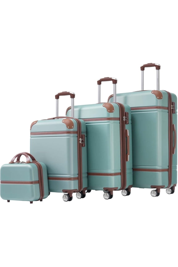 4 Piece Hardshell Luggage Sets with TSA Lock, Spinner Suitcases w Cosmetic Case, Lightweight Black ABS, 360° Wheels, Expandable Travel Business Luggage for Women, Men, Kids12",20",24",28"