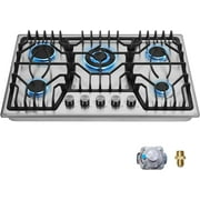 LuxyHoom 5 Burner Gas Cooktop 30 inch with Thermocouple Protection, Stainless Steel Gas Stove Top for Kitchen, Natural Gas/Propane Gas Convertible