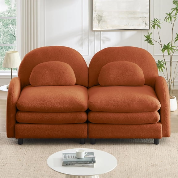 LuxyHoom 68.5" Couch and Loveseat Sets Teddy Fleece Fabric, Plush Comfortable Soft Perfect for Small Modern Living Room Furniture Space with Compact Modular Layout and Studio Apartment Living, Orange