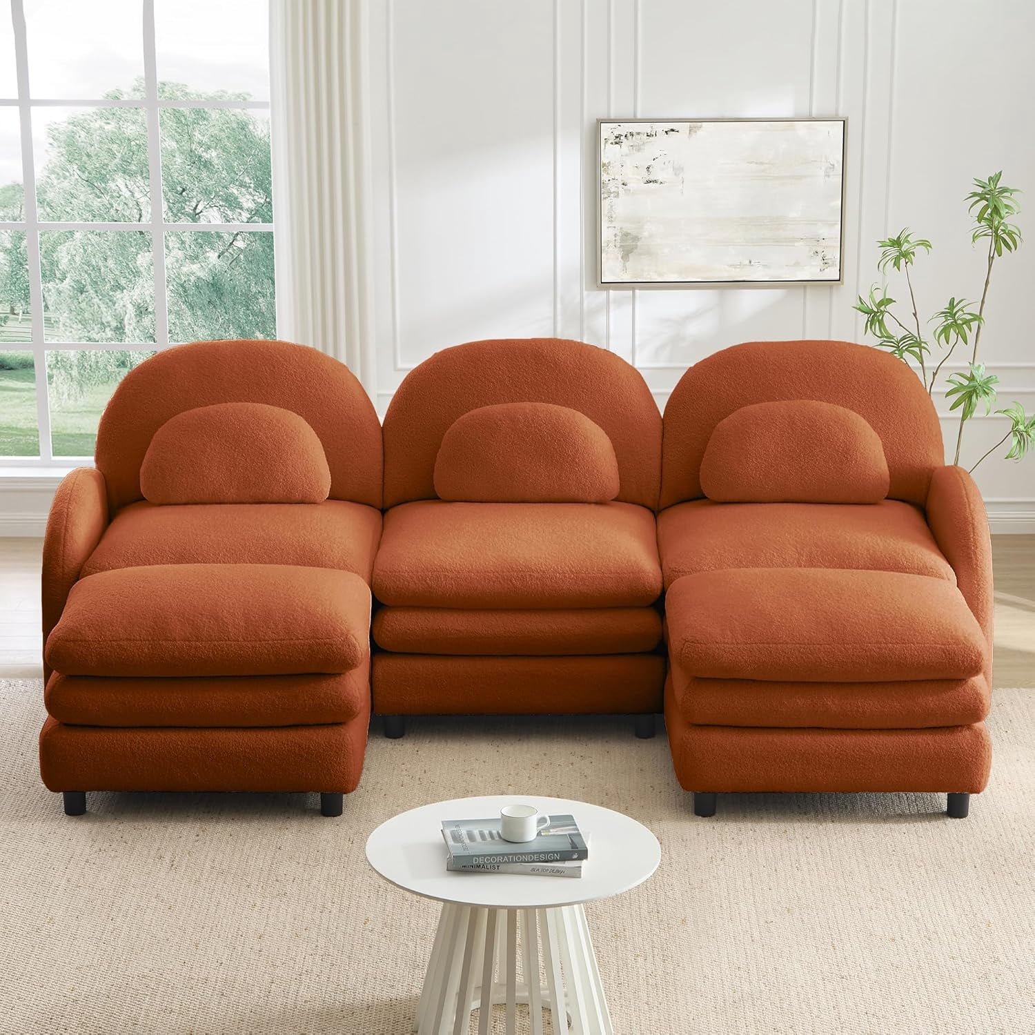 LuxyHoom 98.2" Modular Sectional Couch with 2 Ottomans Teddy Fleece, U-Shape Oversize Cloud Sofa Perfect for Living Room Furniture with Deep Seat Lounge Comfort and Convertible Modular Design, Orange