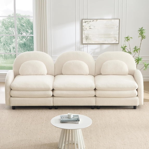 LuxyHoom 98.2" Modular Sectional Couch Teddy Fleece Fabric, Plush Comfortable Soft Oversize Cloud Sofa Perfect for Living Room Furniture Space with Cloud Couch Comfort and Deep Seating Support, Beige