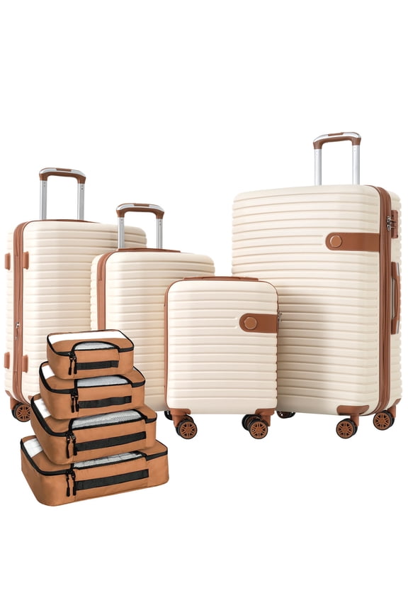 Luggage Set Suitcase 4pc Set, ABS Hard Shell Lightweight Expandable Travel Luggage with 4 Packing Cubes, TSA Lock, Spinner Wheels for Business Travel, Family Vacation (16/20/24/28)