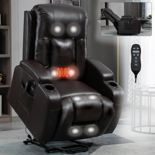 LuxyHoom Manual Lift Recliner Chair for Elderly with Massage and Heat, Heavy Duty 350 lbs Large Oversized Recliner with Infinite Positions, USB Ports & Cup Holders(Breathable Leather, Brown)