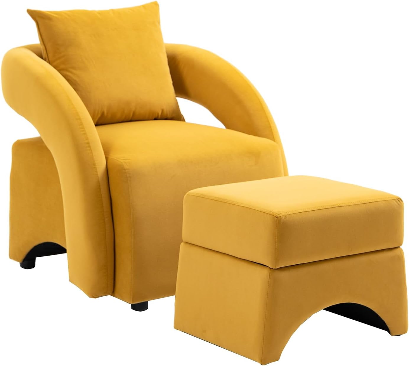 LuxyHoom Modern Accent Chair with Ottoman, Comfy Velvet Upholstered