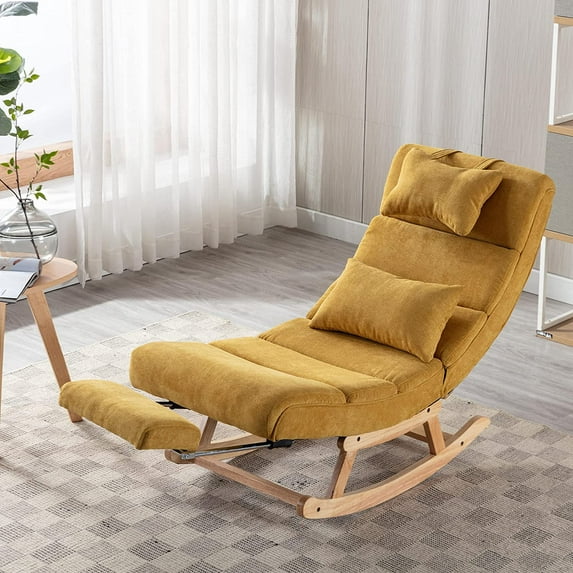 LuxyHoom Nursery Glider Chair,Rocker Recliner Chair with Footrest and 2 Pillowers Armless Baby Rocking Chair for Kids Room,Bedroom, Living Room,Office (Linen Fabric Yellow)