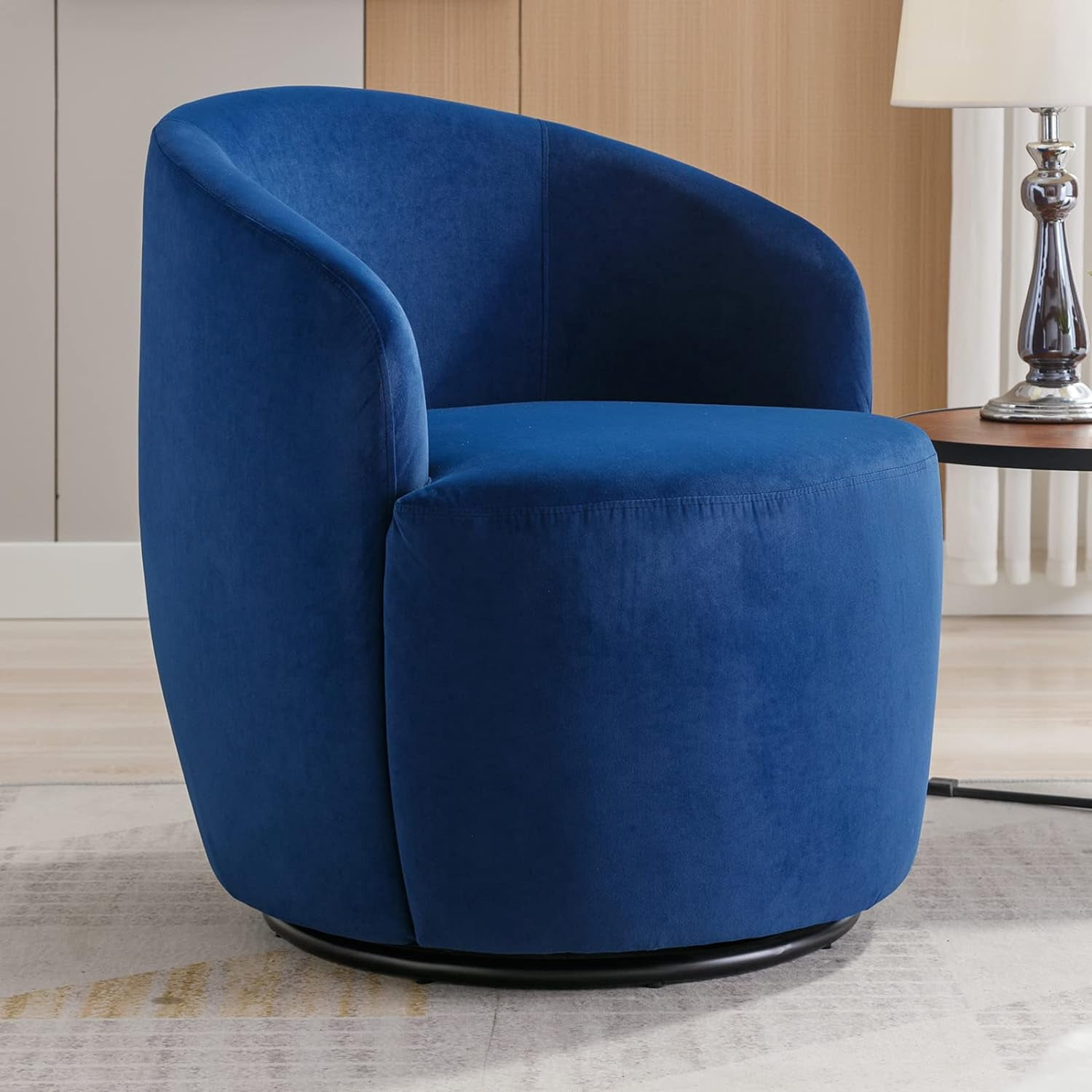 LuxyHoom Swivel Barrel Chair with Velvet Fabric, Swivel Accent Chair, Comfy Sherpa Round Accent ...