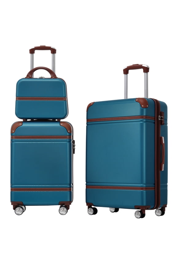 Hardshell Luggage Sets 3 Pieces, 20", 24" Spinner Suitcases w TSA Lock, Lightweight Pink ABS Travel Bags, Smooth 360° Wheels, Expandable Storage, Cosmetic Case for Women, Men, Girls and Kids