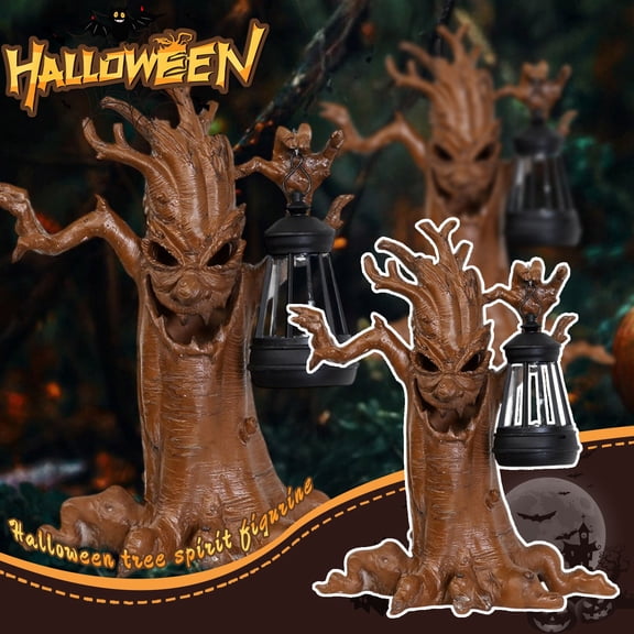 Luyimi 11" Scary Tree Spirit Halloween Decoration, Lighted Haunted Tree Monster Figurine with LED Lantern, Spooky Tabletop Halloween Decor for Mantel Shelf Desk Indoor Home Party