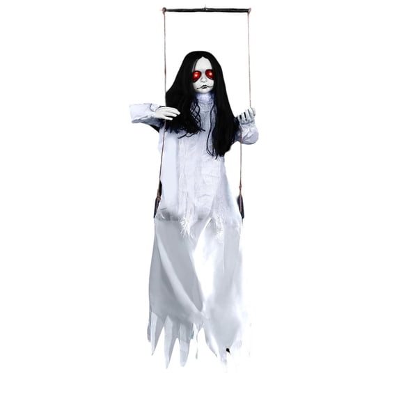 Luyimi 47" Animated Swinging Ghost Doll Halloween Decoration, Voice & Touch Activated Glowing Red Eyes Hanging Doll, Spooky Decor for Outdoor Porch Tree Indoor Haunted House Party