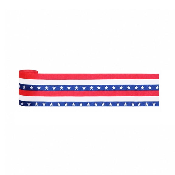 Luyimi 4th of July Ribbon, Red White and Blue Patriotic Ribbon with Stars Stripes, Crepe Paper Streamer Ribbon for Independence Day Memorial Day Party Home Decorations