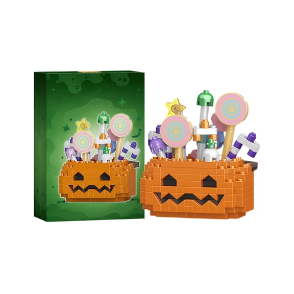 Luyimi 6.3" Halloween Mini Building Blocks, Cute Ghost Witch Pumpkin Micro Bricks Kit, Halloween Decorations Building Block Toys for Kids Adults Party Favors Gifts A