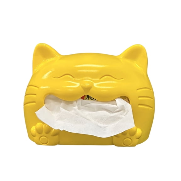 Luyimi 6.49" Cute Yellow Lucky Cat Tissue Box Dispenser, Freestanding Cartoon Tissue Holder, Adorable Cute Bathroom Decor for Living Room Bedroom Kitchen Home Decoration