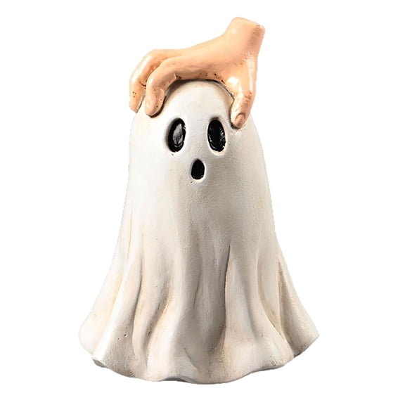 Luyimi Creative Halloween Ghost Figurine with Hand Design, Cute Ghost Statue with Surprised Expression, Funny Tabletop Ornament for Tiered Tray Mantel, Halloween Decor for Indoor Home Office Desk