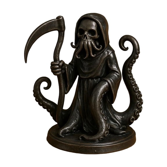 Luyimi Cthulhu Grim Reaper Statue, Octopus Tentacle Death with Scythe Figurine, Dark Gothic Ornament for Halloween Haunted House Desktop Decor