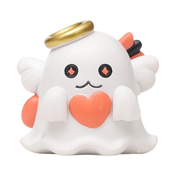 Luyimi Cute Ghost Figurines, Cartoon Resin Ghost Statues with Angel Devil Witch Pumpkin Styles, Adorable Tabletop Ornaments for Shelf Desk, Kawaii Halloween Decorations for Home Party Indoor Decor E