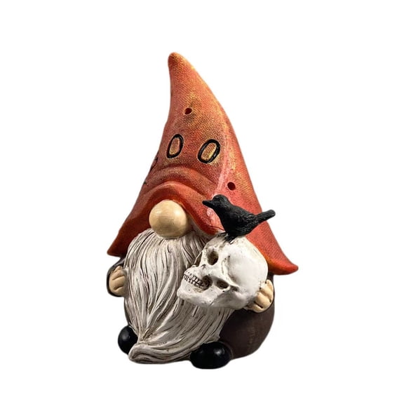 Luyimi Halloween Gnome Figurine, Resin Spooky Gnome Statues with Skull Crow Hat, Rustic Tabletop Ornaments for Mantel Tiered Tray, Halloween Decorations for Home Party Indoor Decor A