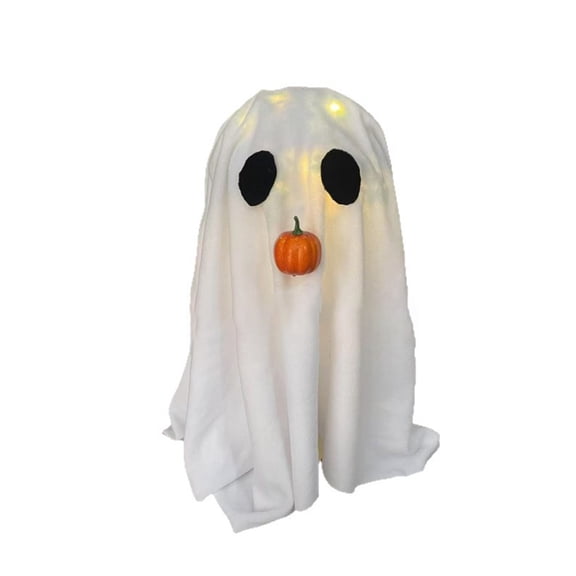 Luyimi Halloween Lighted Ghost Decor, LED Glowing Soft Ghost with Pumpkin Nose, Cute Spooky Light Up Ornament for Tabletop Mantel Shelf Tiered Tray Indoor Home Halloween Decor