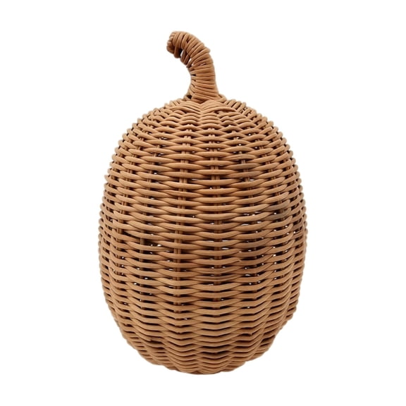 QLUEWX Hand Woven Natural Rattan Oval Wicker Pumpkin Tabletop Decor, Rustic Tall Gourd Pumpkin Figurine, Fall Harvest Thanksgiving Halloween Centerpiece Ornament for Mantel Table Indoor Home Decor