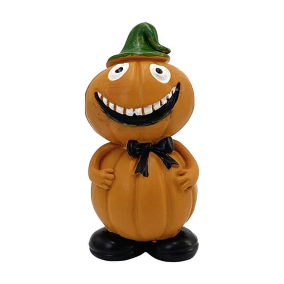QLUEWX Mini Halloween Pumpkin Man Resin Figurine, Cute Pumpkin Character Statue, Tiny Spooky Decor for Desktop Micro Landscape B